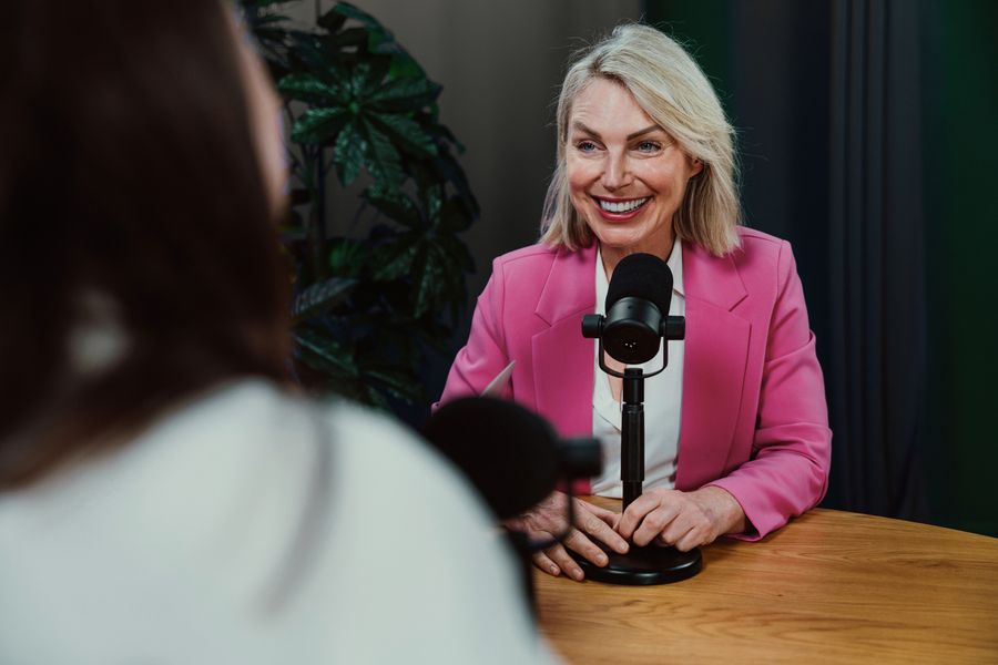 Podcast host recording in studio